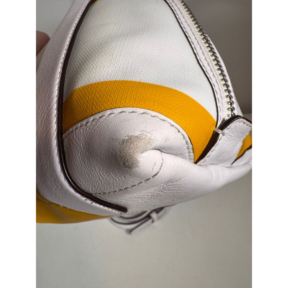 Coach Bleecker Mini Preston Satchel Yellow White Stripe Canvas Leather 30172 - Picture 4 of 7